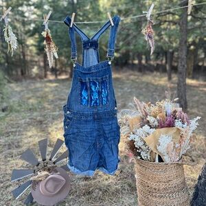 Denim Overalls with Cyanotype print